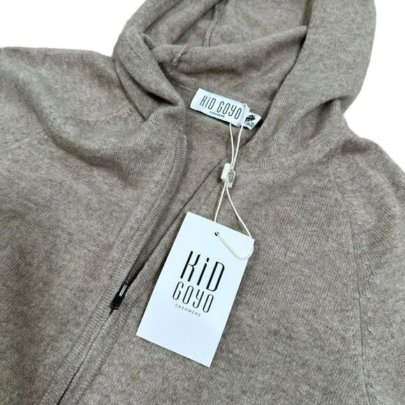 Kid Goyo Tan Pure Mongolian Cashmere Zip Up Long Sleeve Sweater - Picture 4 of 8